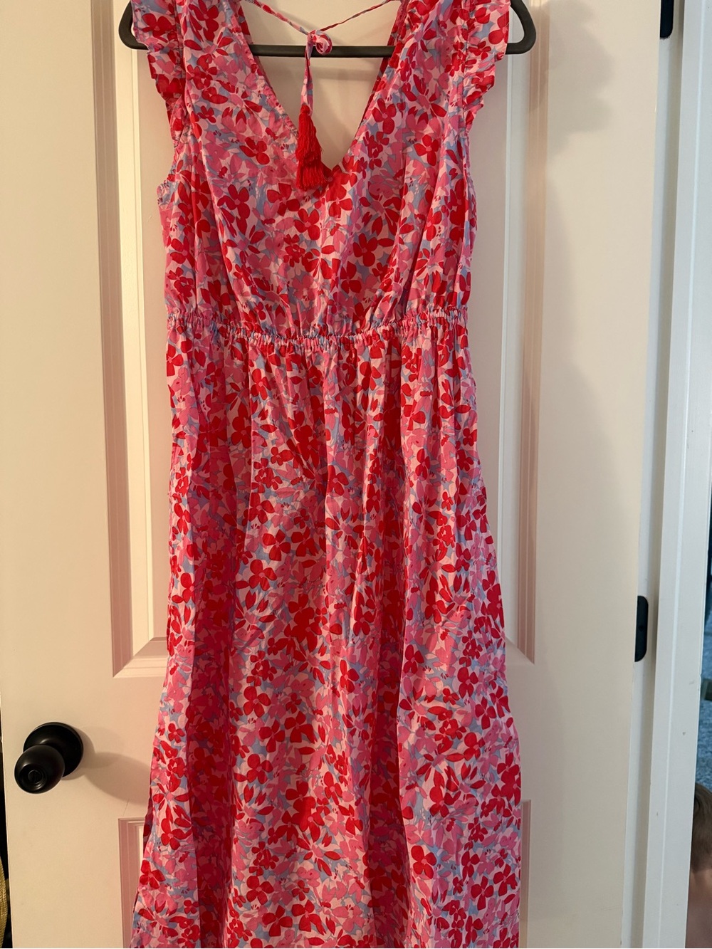 J. Crew Pink & Red Floral V-Neck Swim Cover Up 100% Cotton Womens Size Small